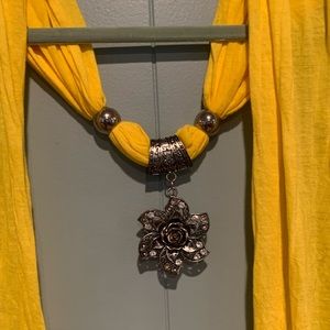 Yellow Scarf With Gem Pendant